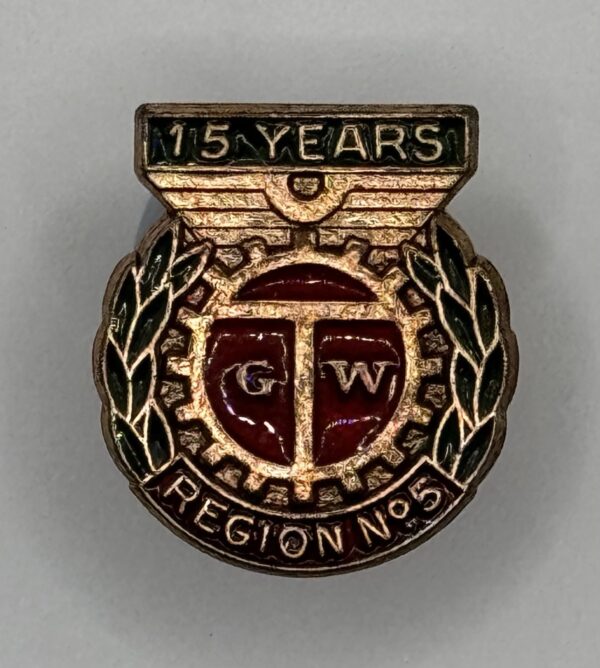 GTW General Transport Workers Union Region No.5 15 Years Service Vintage enamel Lapel badge.